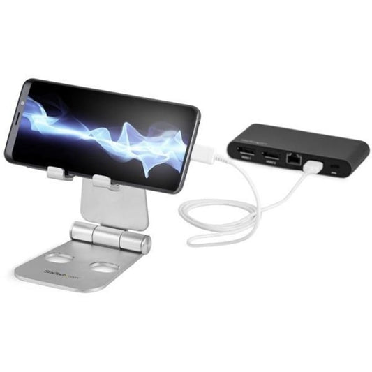 StarTech.com USPTLSTND Foldable Universal Smartphone and Tablet Stand for Desk - Adjustable Aluminum Holder for iPad Pro and Galaxy Tablets