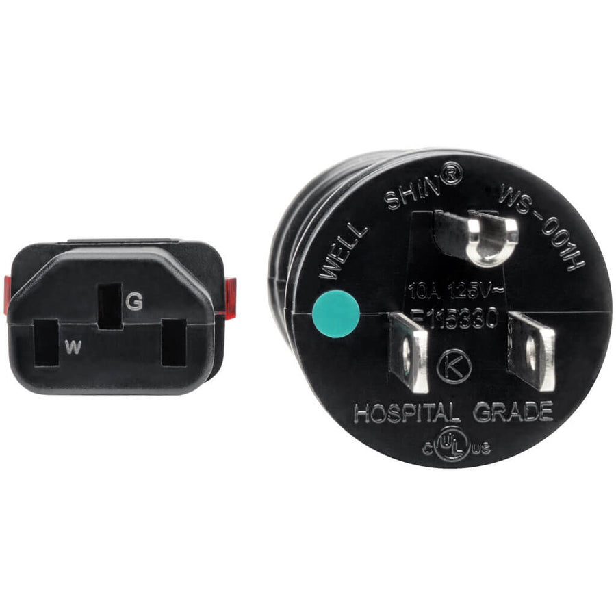 Eaton Tripp Lite Series Hospital-Grade Power Cord, NEMA 5-15P to Locking IEC C13, 10 ft, Black