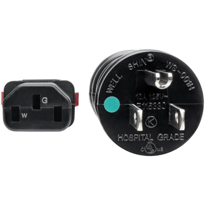 Eaton Tripp Lite Series Hospital-Grade Power Cord, NEMA 5-15P to Locking IEC C13, 10 ft, Black