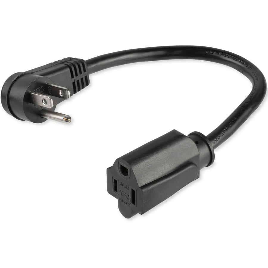 StarTech.com 1ft Power Extension Cord with Right-Angle NEMA 5-15P to NEMA 5-15R, 125V, 13A, Black