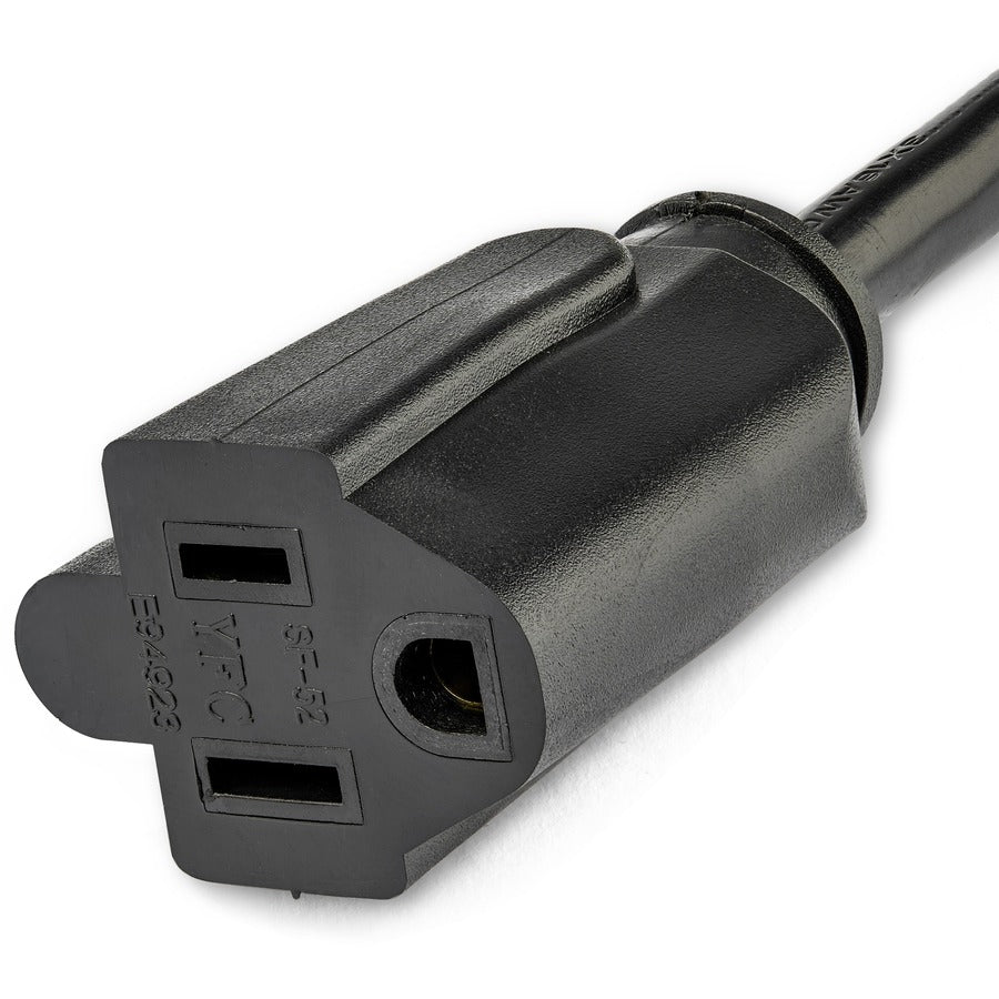 StarTech.com 1ft Power Extension Cord with Right-Angle NEMA 5-15P to NEMA 5-15R, 125V, 13A, Black