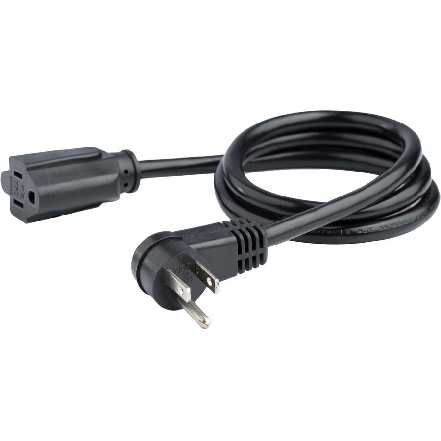 StarTech.com 3ft Power Extension Cord with Right-Angle NEMA 5-15P to NEMA 5-15R, 13A, 125V, Black