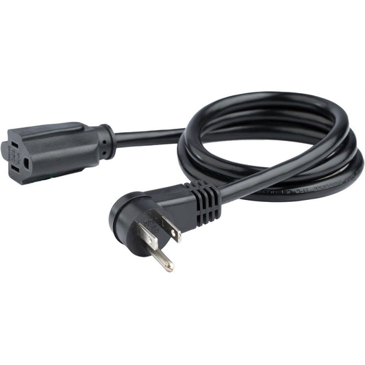 StarTech.com 3ft Power Extension Cord with Right-Angle NEMA 5-15P to NEMA 5-15R, 13A, 125V, Black