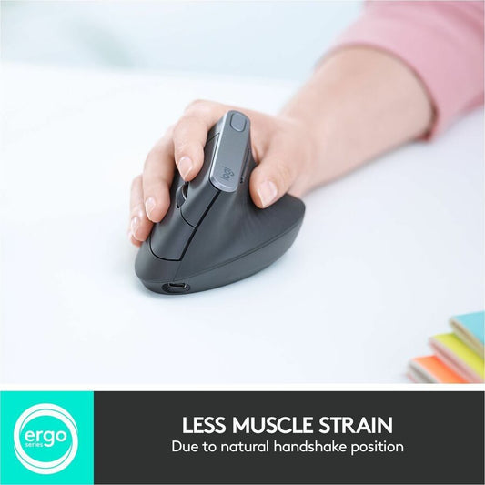 Logitech MX Vertical Wireless Ergonomic Mouse - Rechargeable with 4000 DPI Optical Tracking