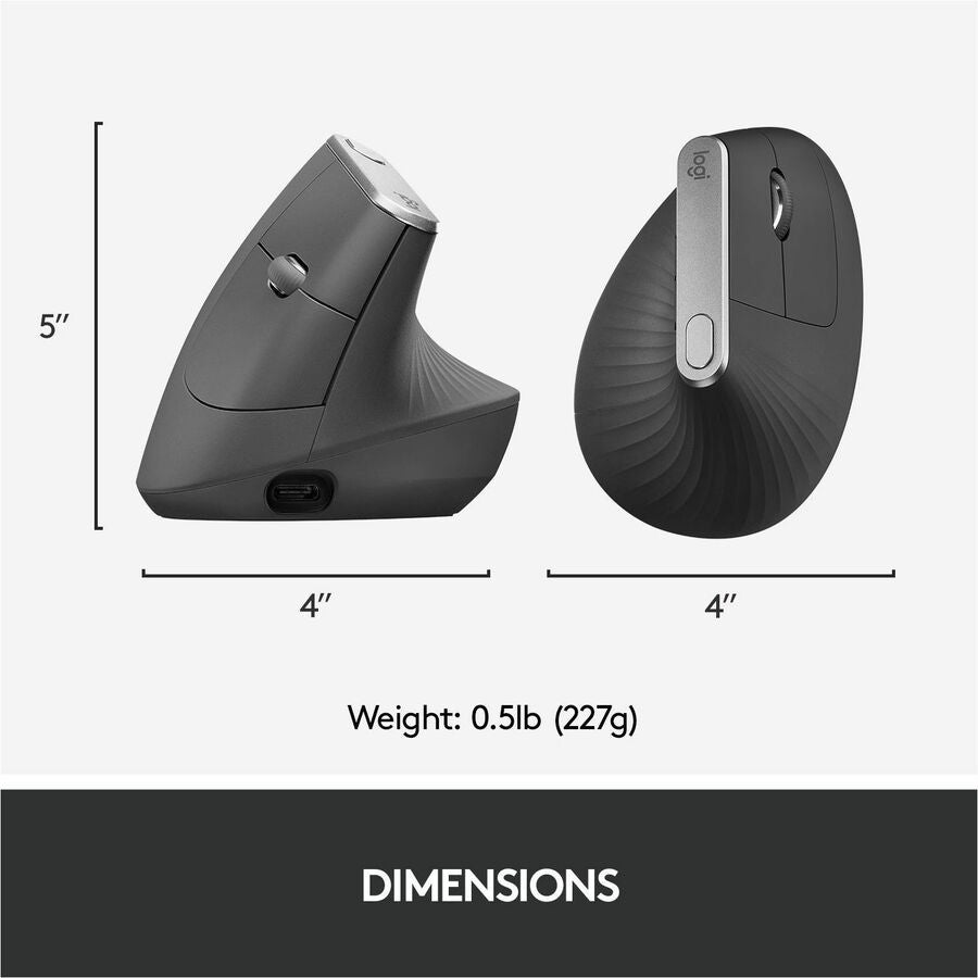 Logitech MX Vertical Wireless Ergonomic Mouse - Rechargeable with 4000 DPI Optical Tracking