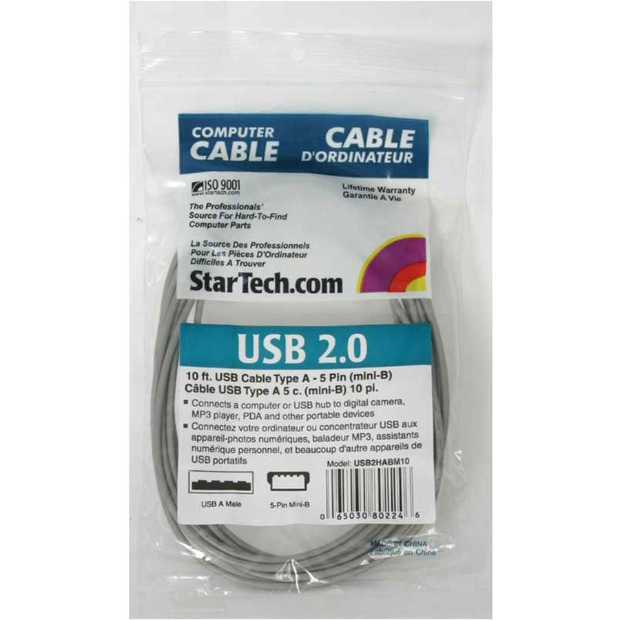 StarTech.com 10 ft USB A to Mini B Cable for Digital Devices and Data Transfer
