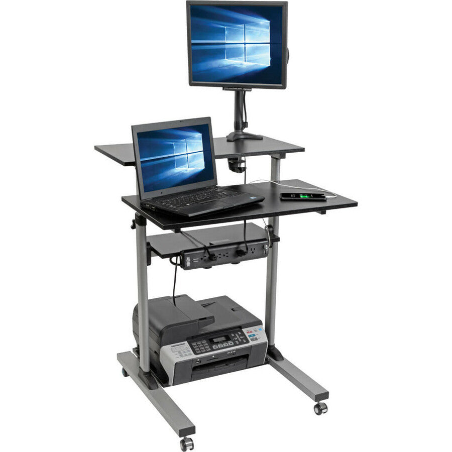 Eaton Tripp Lite Series Rolling Standing Desk on Wheels – Height Adjustable, Mobile Workstation with Shelves