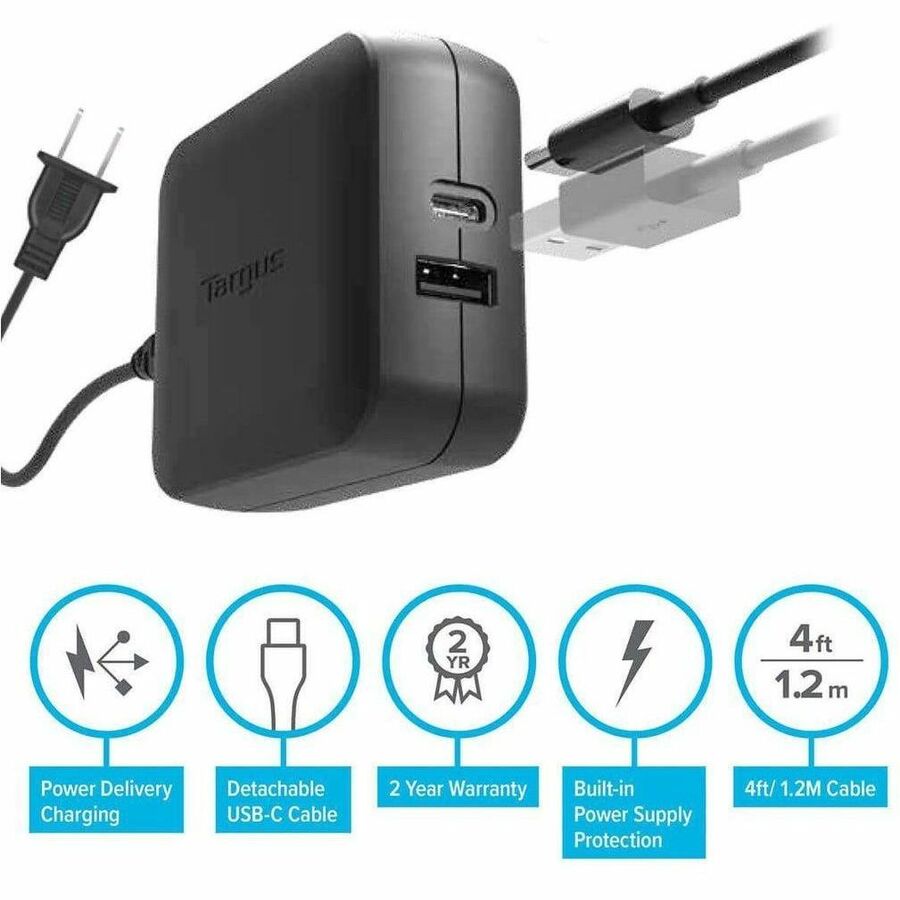 Targus 65W USB-C/USB-A Charger with Power Delivery and Quick Charge Technology