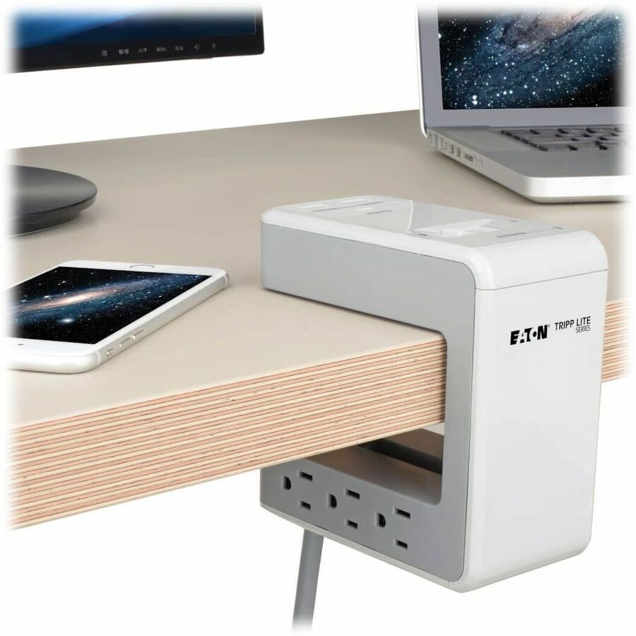 Eaton Tripp Lite Series 6-Outlet Surge Protector with USB-C and USB-A Charging Ports, 8 ft Power Cord, Desktop Clamp for Home and Office