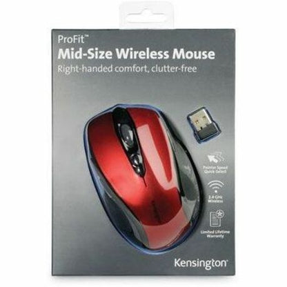 Kensington Pro Fit Wireless Mid-Size Mouse - Red, 1600 DPI, 12-Month Battery Life