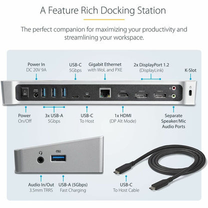 StarTech.com 4K USB-C Docking Station with Triple Monitor Support and 100W Power Delivery