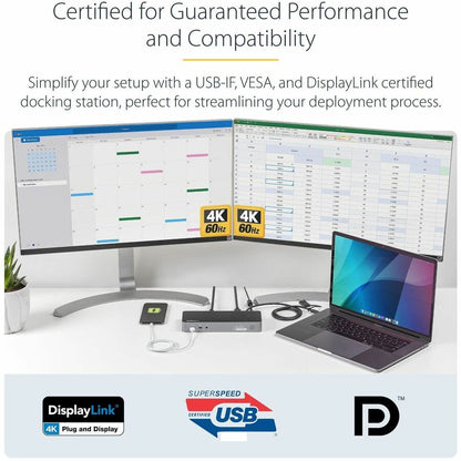StarTech.com Universal Laptop Docking Station with Dual 4K Display Support – USB-C & USB-A, 60W Power Delivery