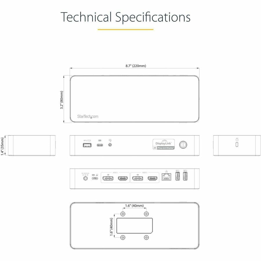 StarTech.com Universal Laptop Docking Station with Dual 4K Display Support – USB-C & USB-A, 60W Power Delivery