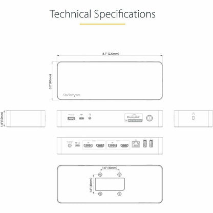 StarTech.com Universal Laptop Docking Station with Dual 4K Display Support – USB-C & USB-A, 60W Power Delivery