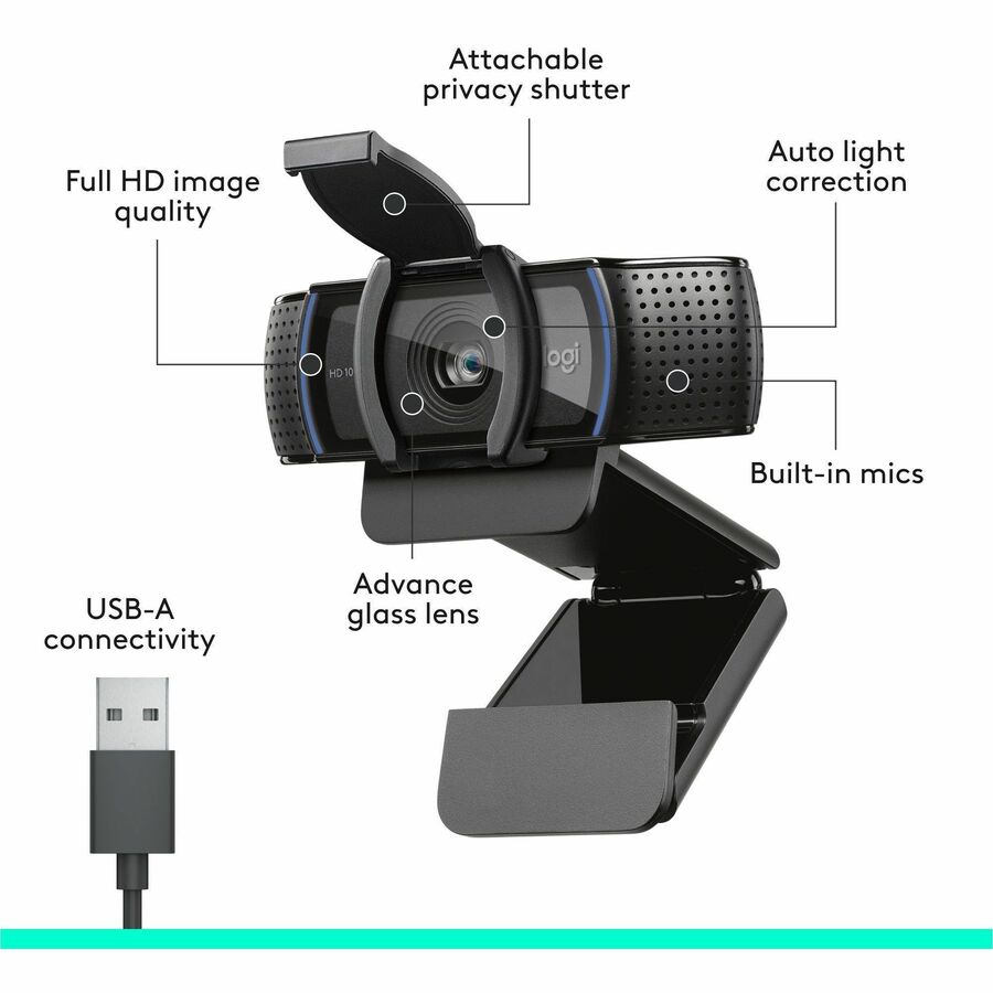 Logitech C920S Full HD Pro Webcam with Privacy Shutter and Stereo Microphone
