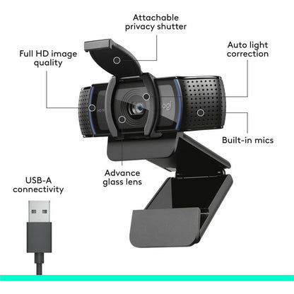 Logitech C920S Full HD Pro Webcam with Privacy Shutter and Stereo Microphone