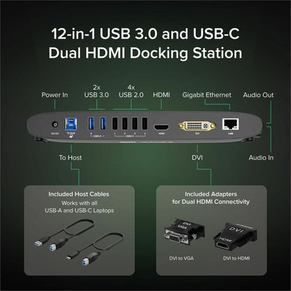 Plugable Technologies USB 3.0 Dual Monitor Horizontal Docking Station UD-3900H for Windows and Mac