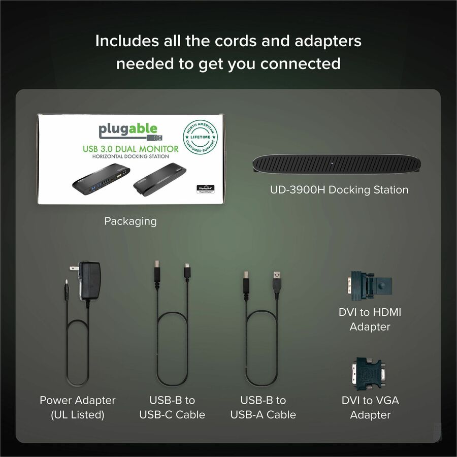Plugable Technologies USB 3.0 Dual Monitor Horizontal Docking Station UD-3900H for Windows and Mac