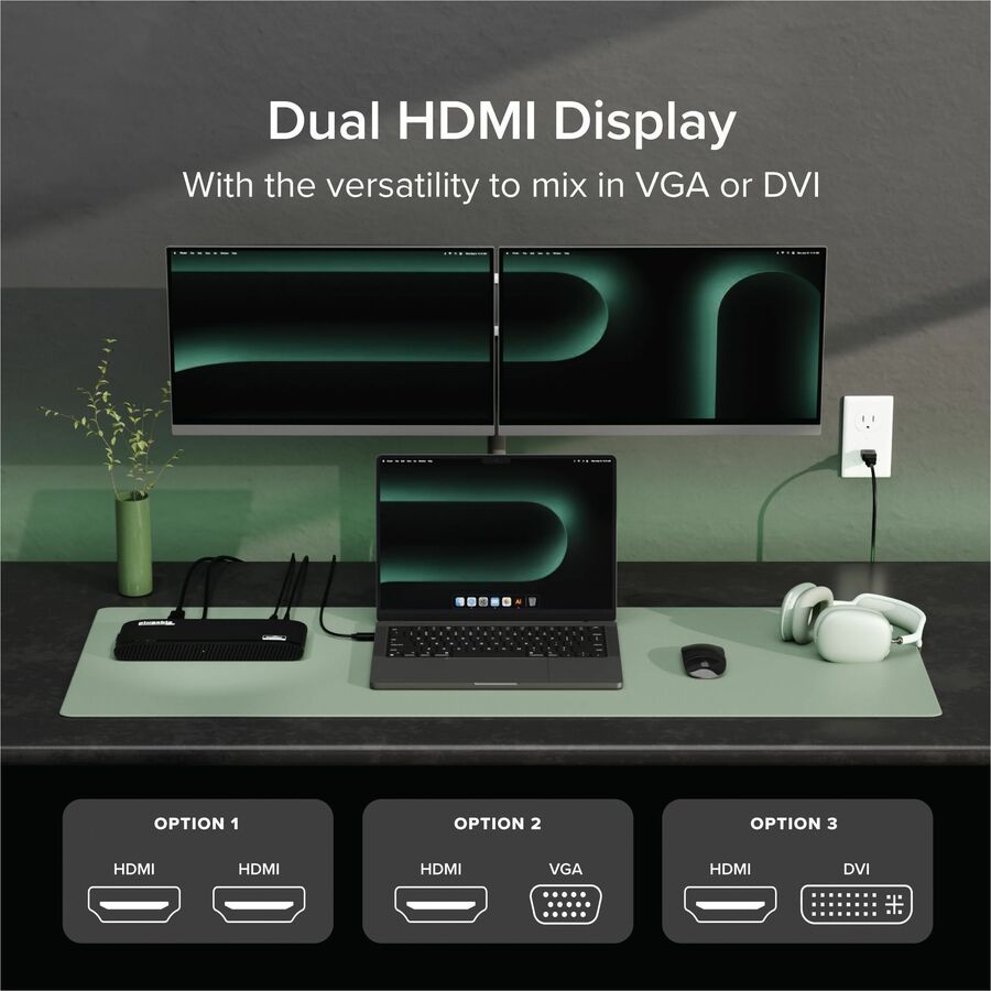 Plugable Technologies USB 3.0 Dual Monitor Horizontal Docking Station UD-3900H for Windows and Mac