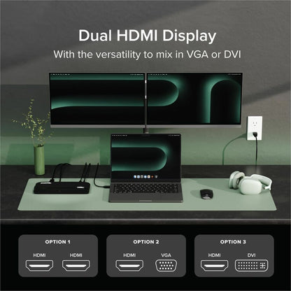 Plugable Technologies USB 3.0 Dual Monitor Horizontal Docking Station UD-3900H for Windows and Mac