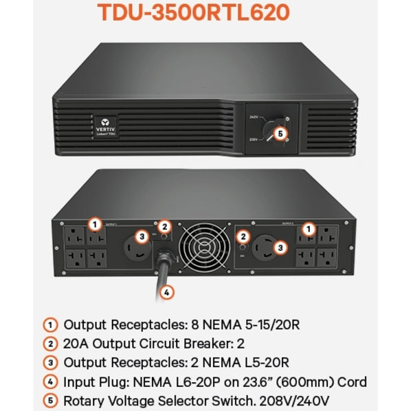 Vertiv Liebert TDU - 3440VA/3440W 120VAC Step Down Transformer and Voltage Converter