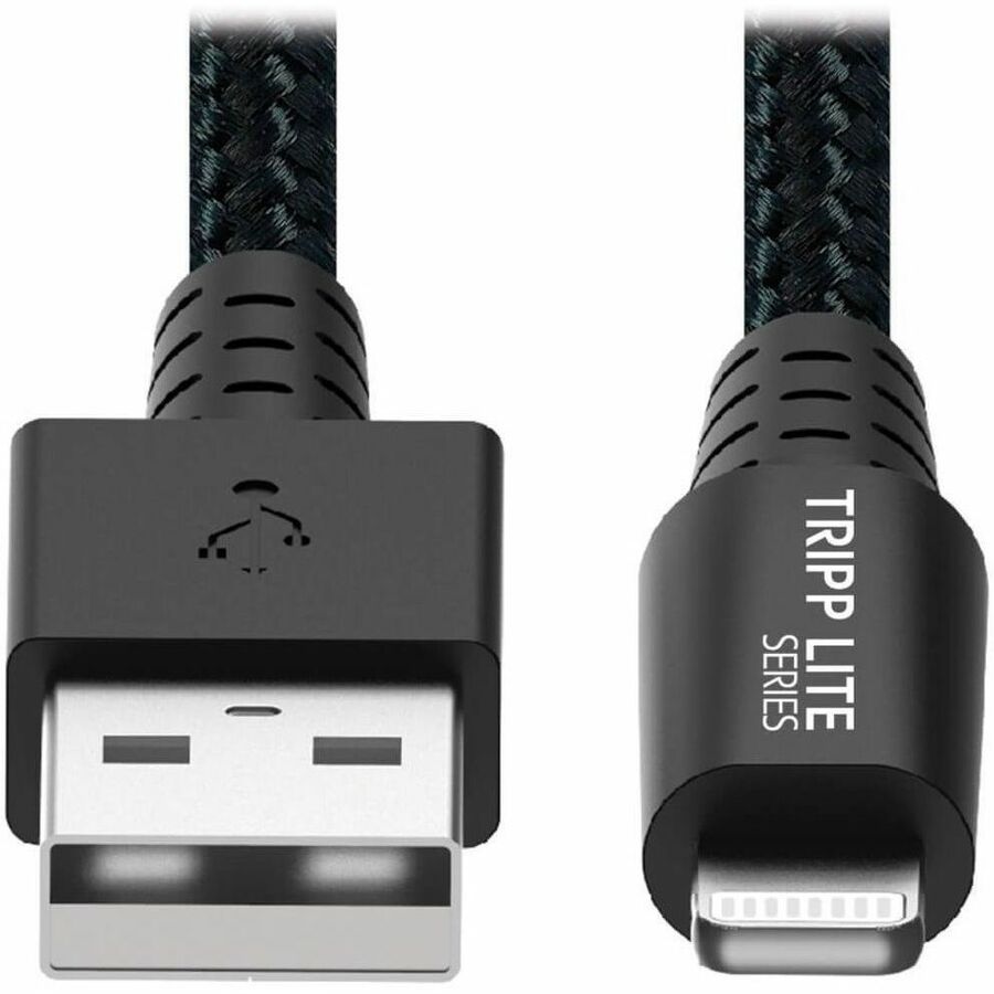 Eaton Tripp Lite Series Heavy-Duty USB-A to Lightning Sync and Charge Cable - 1 ft. Gray, MFi Certified, Reinforced with UHMWPE & Aramid Fibers