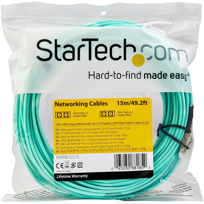 StarTech.com 15m (50ft) LC to LC OM3 Multimode Fiber Optic Patch Cable - 10Gbps Data Transmission