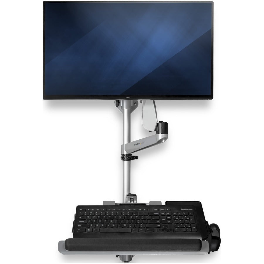 StarTech.com Wall Mount Workstation - Adjustable Single Monitor Sit-Stand Desk with Padded Keyboard Tray and Articulating Arm