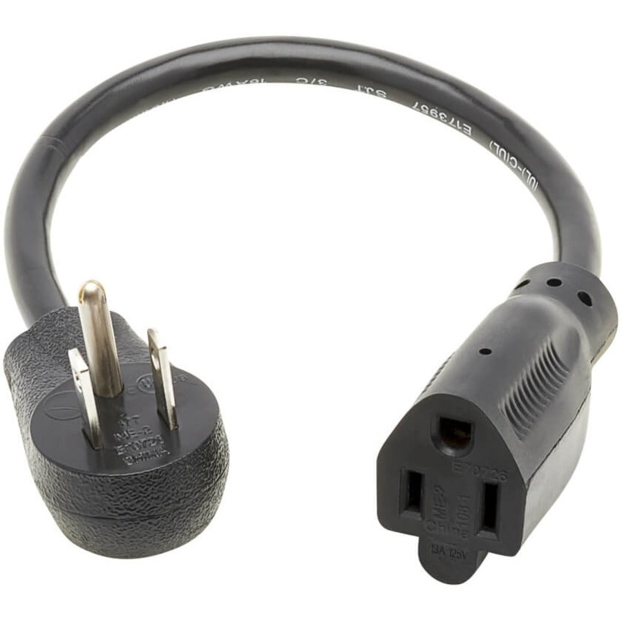 Eaton Tripp Lite Series Power Extension Cord with Right-Angle NEMA 5-15P to NEMA 5-15R, 1 Foot, 13A, 120V, Black