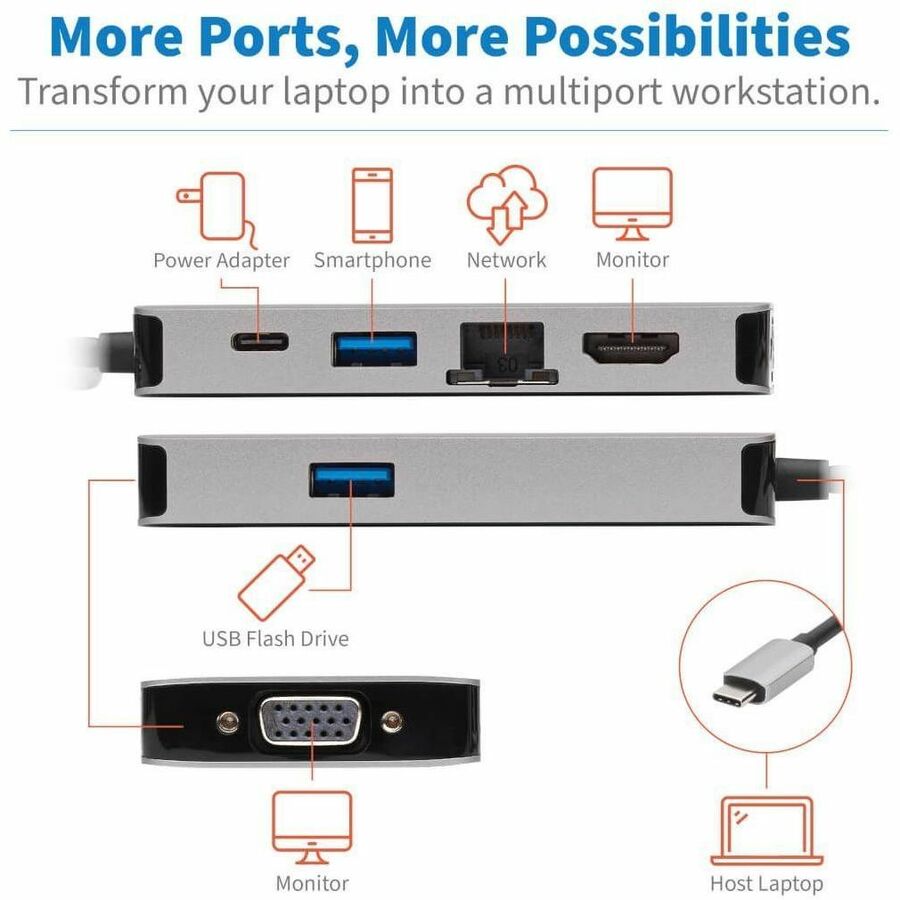 Eaton Tripp Lite Series U442-DOCK6-GY USB-C Docking Station with Dual 4K HDMI and Gigabit Ethernet