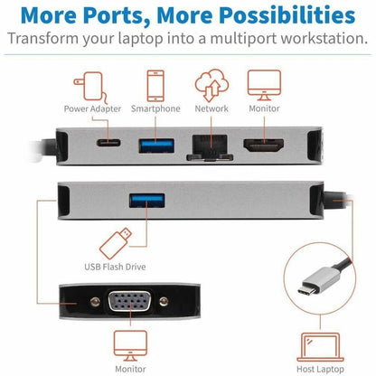 Eaton Tripp Lite Series U442-DOCK6-GY USB-C Docking Station with Dual 4K HDMI and Gigabit Ethernet