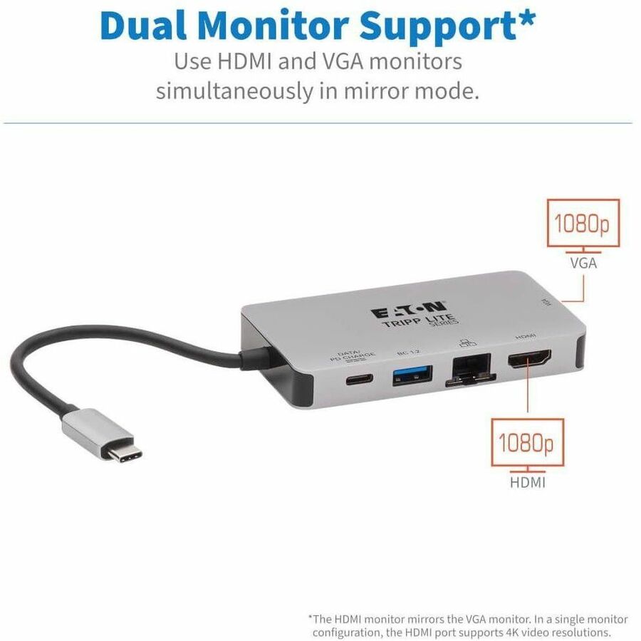 Eaton Tripp Lite Series U442-DOCK6-GY USB-C Docking Station with Dual 4K HDMI and Gigabit Ethernet