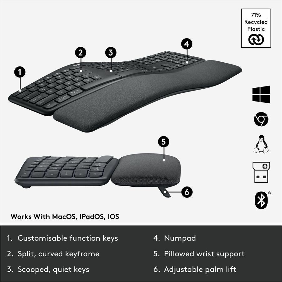 Logitech ERGO K860 Split Ergonomic Wireless Keyboard – Graphite