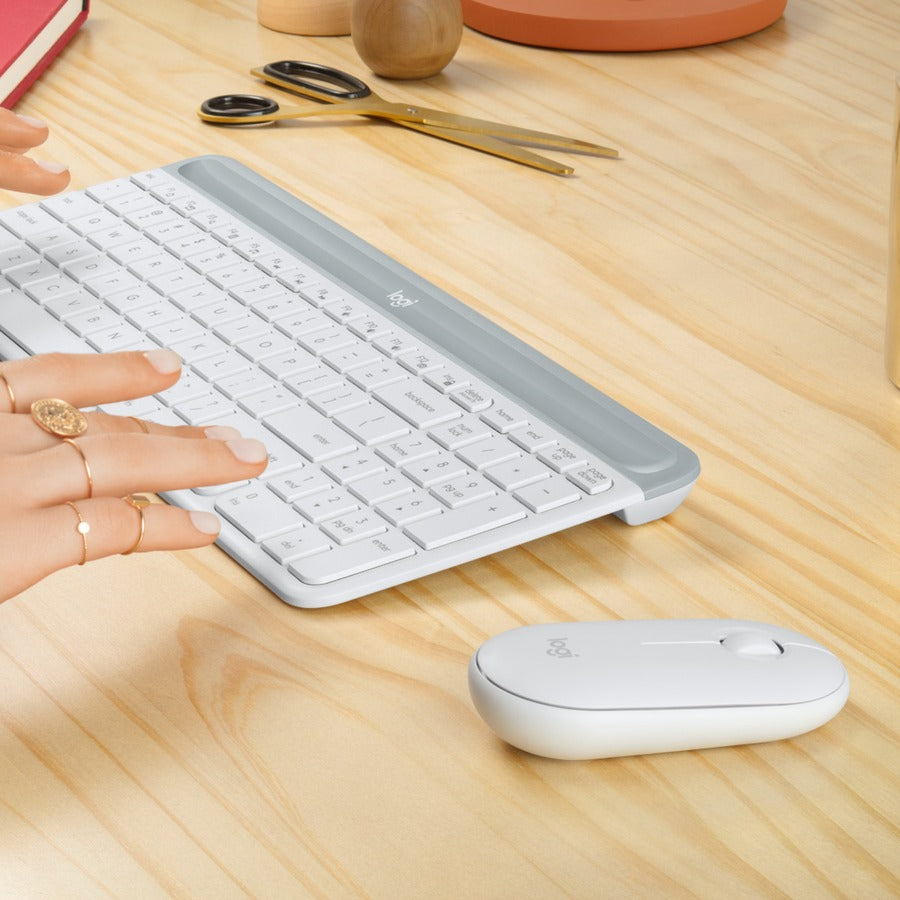 Logitech MK470 Slim Wireless Keyboard and Mouse Combo – Modern Compact Design, Ultra Quiet, Off White