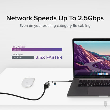 Plugable 2.5G USB-C and USB to Ethernet Adapter – Dual-Connector 2.5Gbps LAN with Auto Negotiation and Plug-and-Play Compatibility