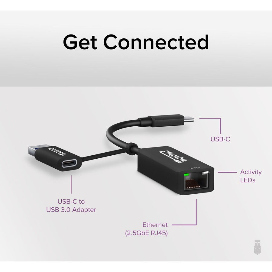 Plugable 2.5G USB-C and USB to Ethernet Adapter – Dual-Connector 2.5Gbps LAN with Auto Negotiation and Plug-and-Play Compatibility