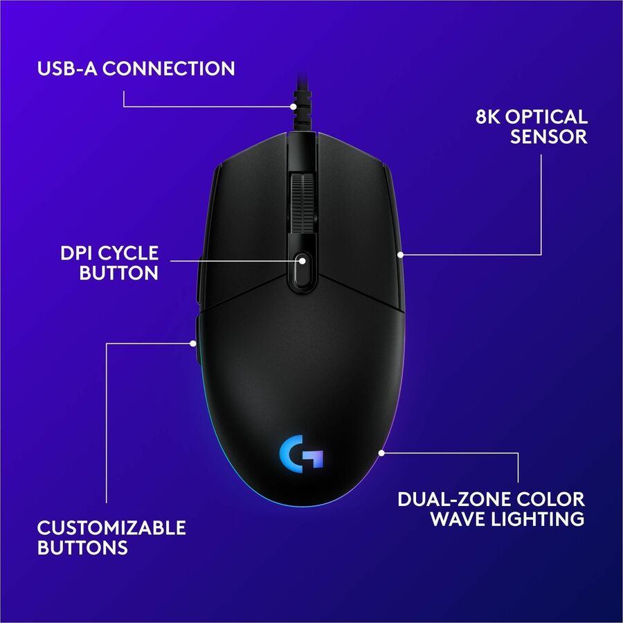 Logitech G203 Wired Gaming Mouse with 8,000 DPI and LIGHTSYNC RGB - Black
