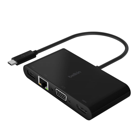 Belkin USB-C Multiport Adapter with HDMI, VGA, USB-A 3.0, and Power Delivery – Supports 4K Video and 100W Charging