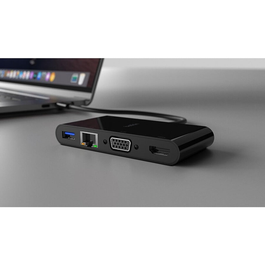 Belkin USB-C Multiport Adapter with HDMI, USB-A 3.0, VGA, and Ethernet – Supports 4K Resolution