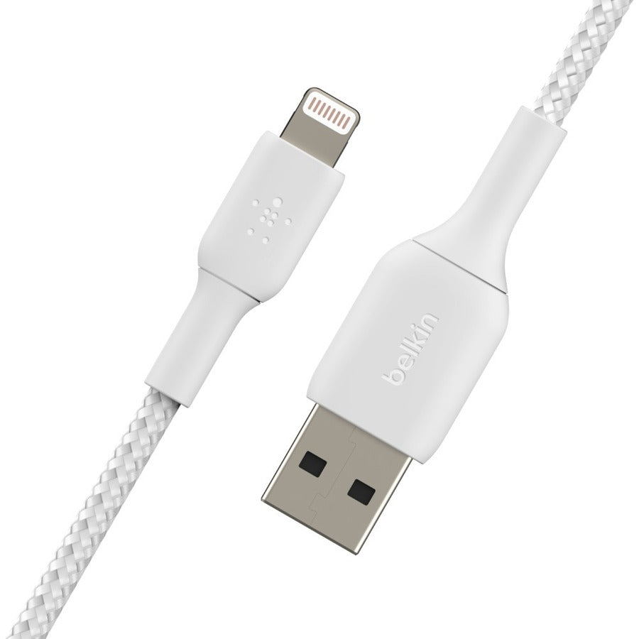 Belkin Braided Lightning to USB-A Cable (1m / 3.3ft, White) - Durable MFi Certified Data Transfer and Charging Cable