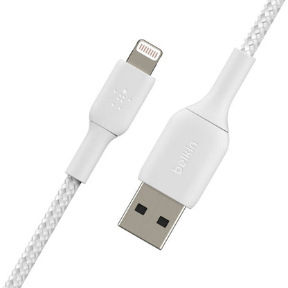 Belkin Braided Lightning to USB-A Cable (1m / 3.3ft, White) - Durable MFi Certified Data Transfer and Charging Cable
