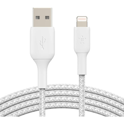 Belkin Braided Lightning to USB-A Cable (1m / 3.3ft, White) - Durable MFi Certified Data Transfer and Charging Cable