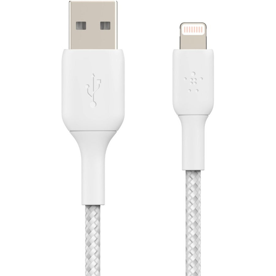 Belkin Braided Lightning to USB-A Cable (1m / 3.3ft, White) - Durable MFi Certified Data Transfer and Charging Cable