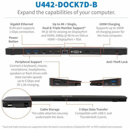 Eaton Tripp Lite Series U442-DOCK7D-B USB-C Docking Station with Triple 4K Display Support and 14 Ports