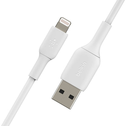 Belkin BoostCharge Lightning to USB-A Cable – 9.8 ft, White – MFi Certified Data Transfer and Charging Cord