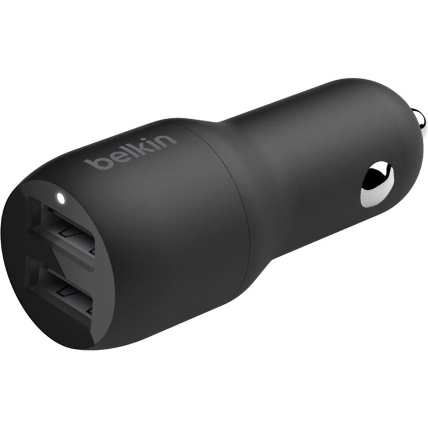 Belkin BoostCharge Dual USB-A Car Charger 24W with USB-C Cable – Fast Charging for Smartphones and Devices