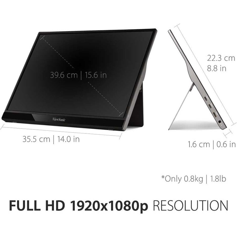 ViewSonic VG1655 15.6-Inch Full HD Portable Monitor with USB-C and IPS Technology
