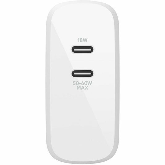 Belkin BoostCharge Pro Dual USB-C PD GaN Wall Charger 68W – Compact Fast Charging for Multiple Devices