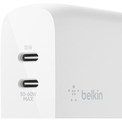 Belkin BoostCharge Pro Dual USB-C PD GaN Wall Charger 68W – Compact Fast Charging for Multiple Devices