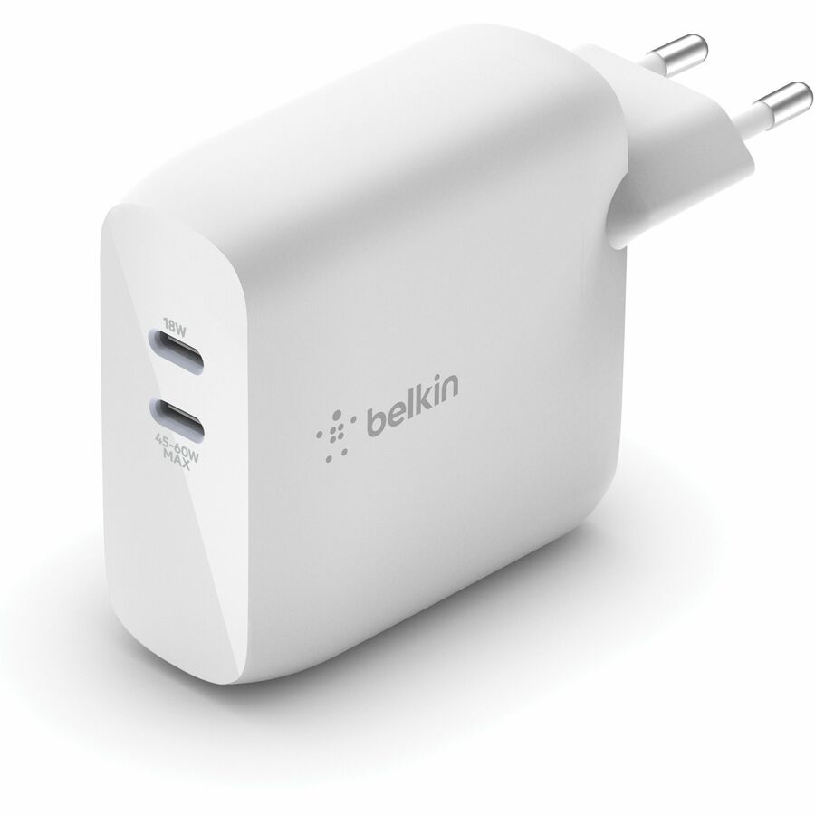 Belkin BoostCharge Pro Dual USB-C PD GaN Wall Charger 68W – Compact Fast Charging for Multiple Devices